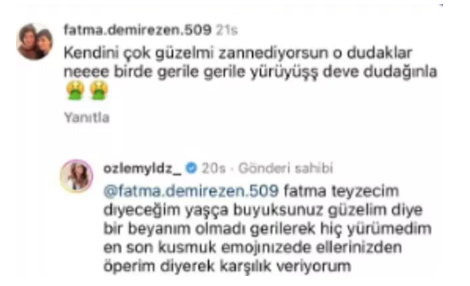 ozlem yildiz gelen olumsuz yoruma cok sinirlendi